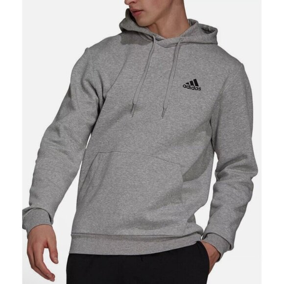 NWT Adidas Grey Heather Feel Cozy Pullover Fleece Hoodie Sz 2XLT Kangaroo Pocket - Picture 1 of 10